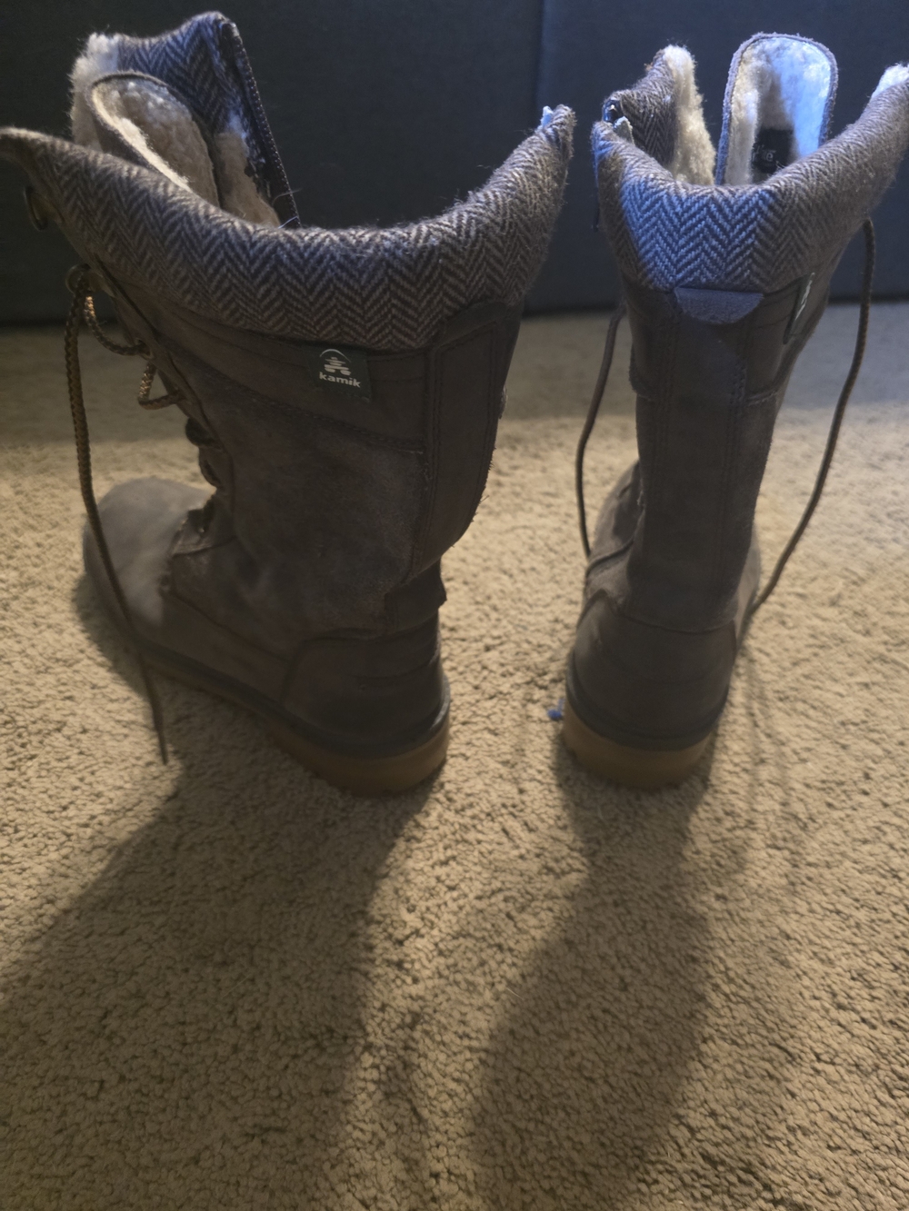 Kamik Women's Gray Faux-Fur Lined Lace-Up Winter Boots